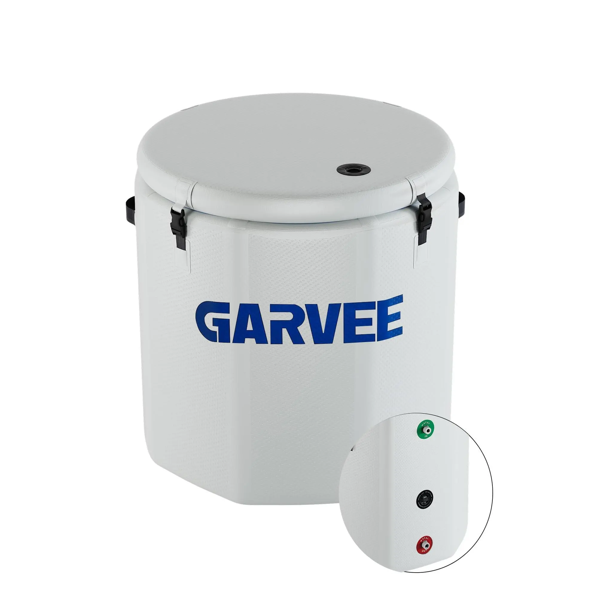 186-Gal Inflatable Cold Plunge Ice Bath Tub Pack for Athletes, Water Chiller-Compatible, Insulated Lid Included, Portable Cold Water Therapy Recovery Pod (White-Blue)