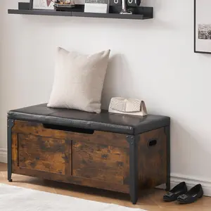 Storage Chest, Wooden Storage Trunk with Metal Frame, Entryway Shoes Bench with Cushion, Large Storage Organizer, 39.4" Lift-Top Storage Chest with 2 Hinges for Bedroom, Living Room, island desk