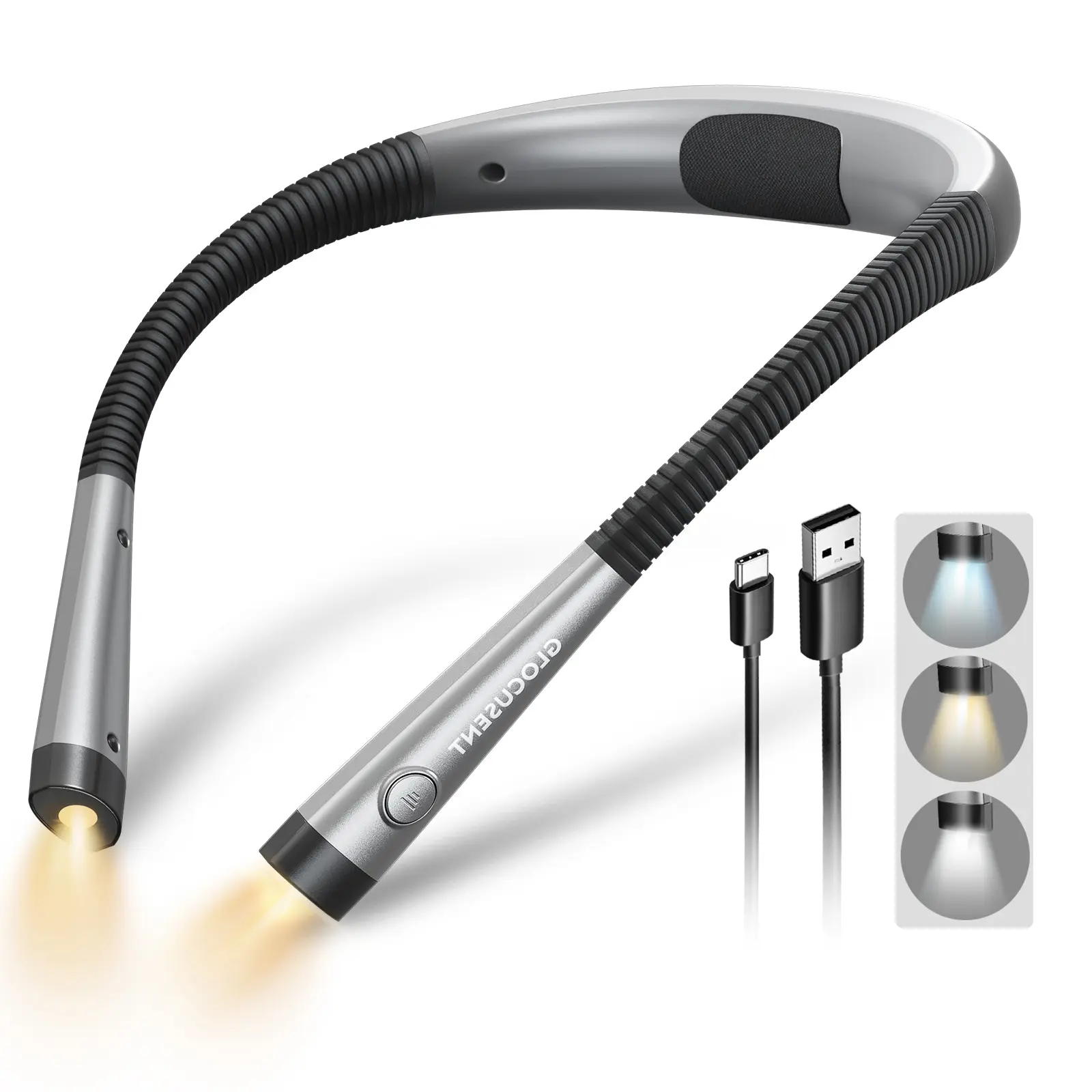[Flash Sales!] Glocusent LED Neck Reading Light, Book Light for Reading in Bed, 6 Brightness Levels, Bendable Arms, Rechargeable, Long Lasting, Perfect for Reading, Knitting, Camping