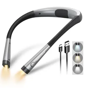 Glocusent LED Neck Reading Light, Book Light for Reading in Bed, 6 Brightness Levels, Bendable Arms, Rechargeable, Long Lasting, Perfect for Reading, Knitting, Camping