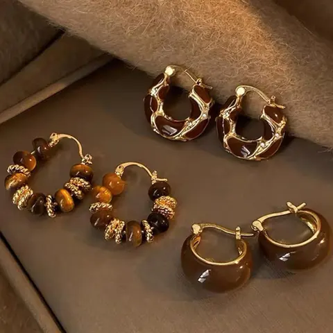 Women's Elegant Geometric Design Hoop Earrings, Statement Minimalist Hoops, Vintage Trendy Earrings, Chic All-Match Jewelry, Gift for Girlfriend, Hoop Earring Sets, Stylish Circle Shape Jewelry, Earrings Stack Set
