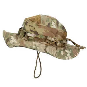 Tactical Camo Boonie Hat, Breathable Sun Hat with Adjustable Chin Strap, Military Style Bucket Hat for Outdoor Hiking Camping Fishing Hunting