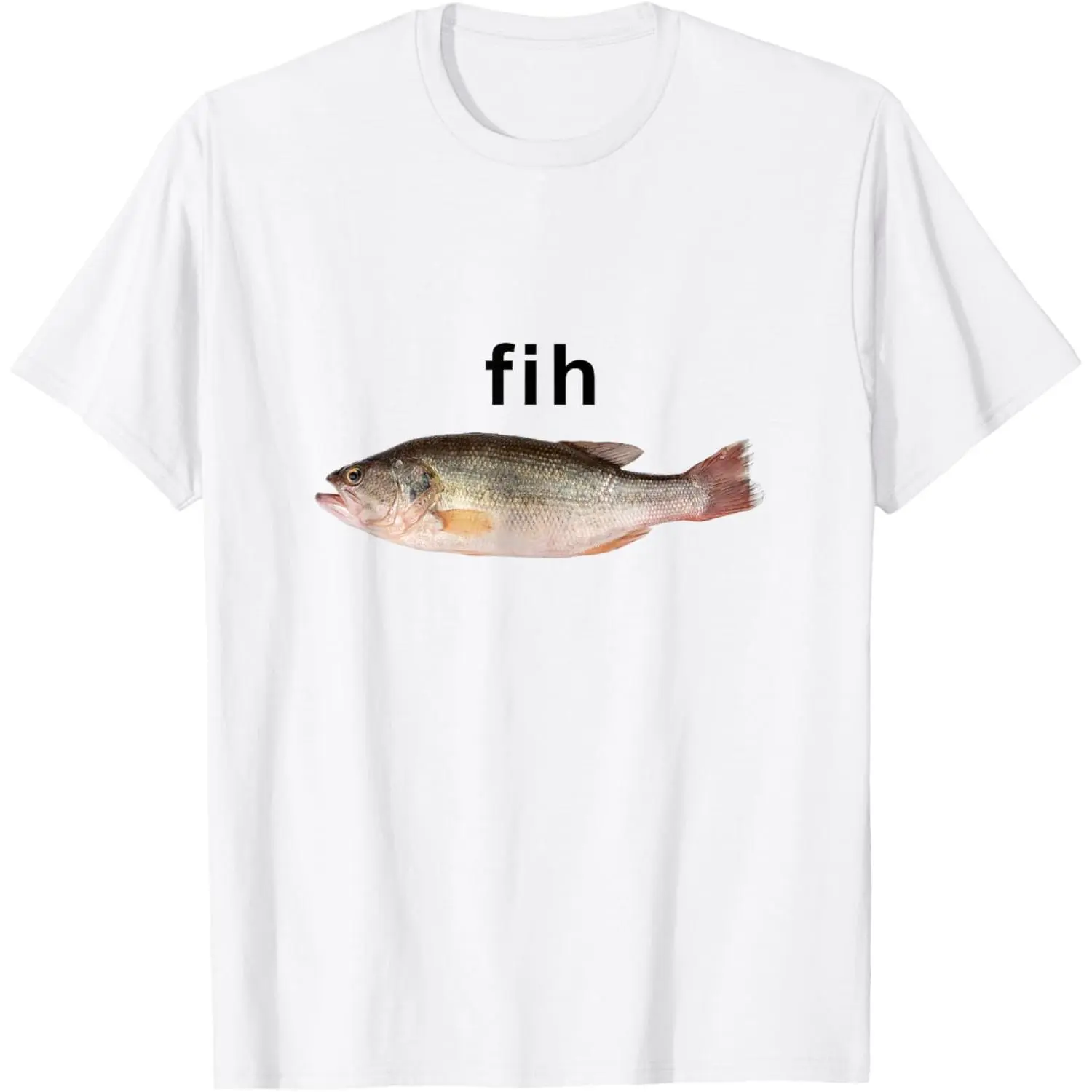 “Fih” Funny Misspelled Fish Meme, Simple Humor T-Shirt Cotton Crewneck
