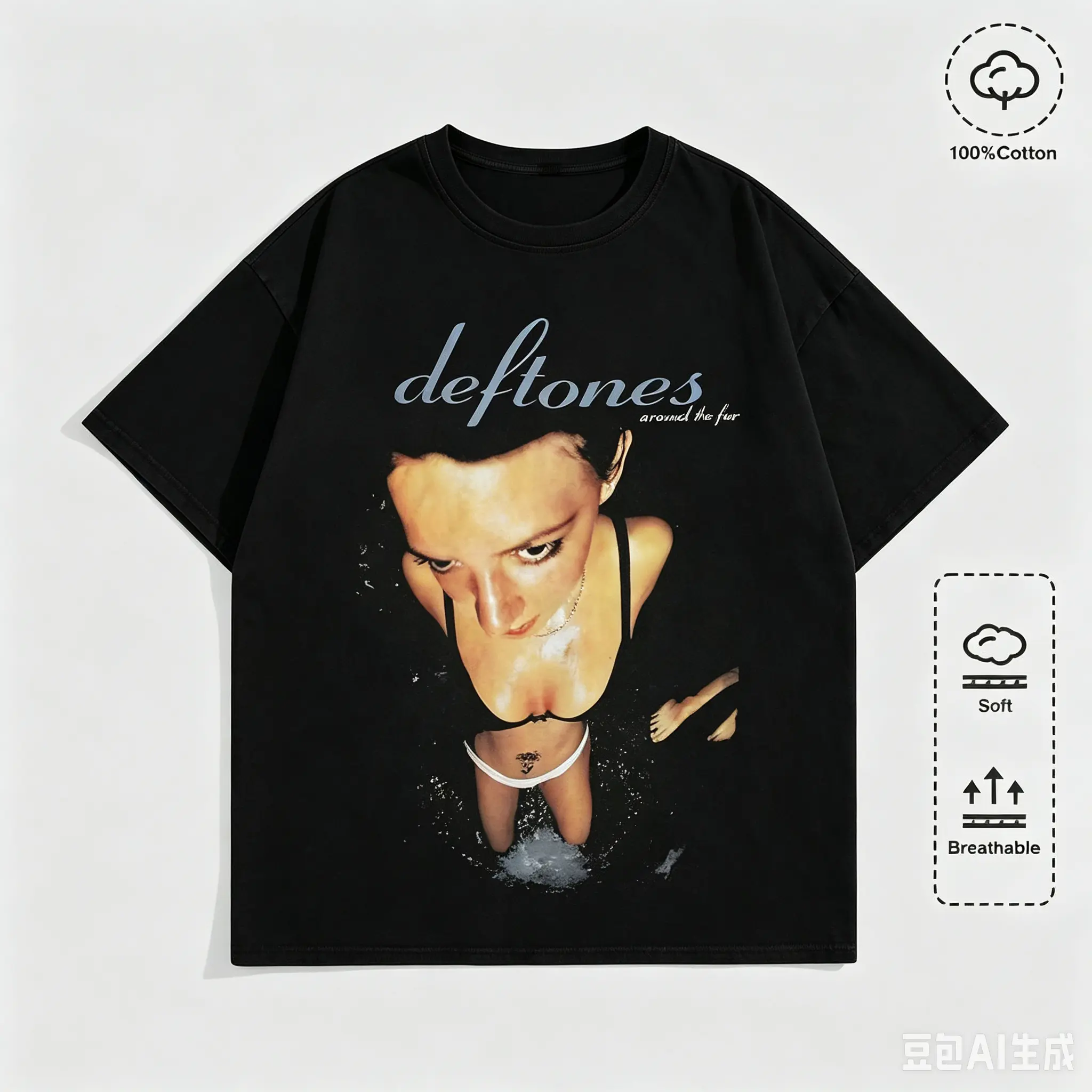 Vintage Deftones rock band T-shirt, "Around the Fur" album cover, casual streetwear, cotton short-sleeve tee, men’s/women’s/unisex, black