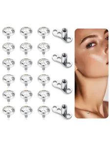 Dermal Anchor Tops and Base 14G Cubic Zirconia Surgical Steel Microdermals Body Piercings Jewelry Punk Micro Internally Threaded Dermal Stud Piercing for Women Men 2.5mm 3mm 4mm