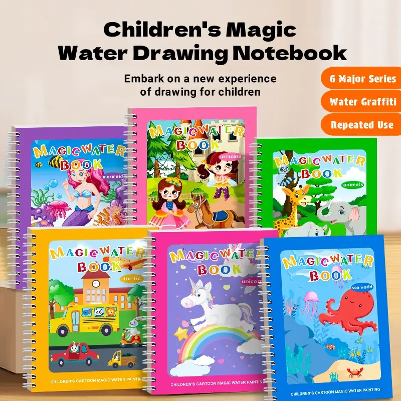 3/6 Pack Reusable Water Coloring Book for Toddlers,Doodle Paint with Water,Mess-Free Coloring Book,Portable Educational Drawing Toy Gifts,Magic Water