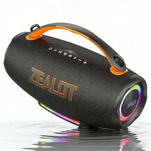 ZEALOT Wireless Bluetooth Speaker, 100W Heavy Bass Subwoofer, IPX7 Waterproof, 24000mAh Battery, RGB Rhythm Lights, Handheld/Shoulder Design, TWS & Media Ports for Outdoor Camping Parties