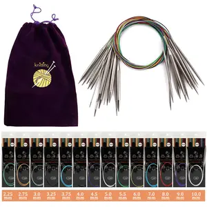 14-piece knitting needle set, Knitting kit, 2.25mm–10.0mm, flexible and lightweight, stainless steel circular needles, and colored metal-cable circular needles. Ideal for DIY projects, knitting socks, hats, and accessories; suitable for both beginners