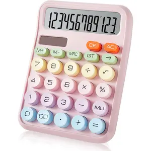 Desktop Calculator with 12-Digit Large LCD Display & Big Buttons -  Power (Solar & ), Easy to Press Mechanical  Calculator - Cute Office Desk Supplies for  and School ()