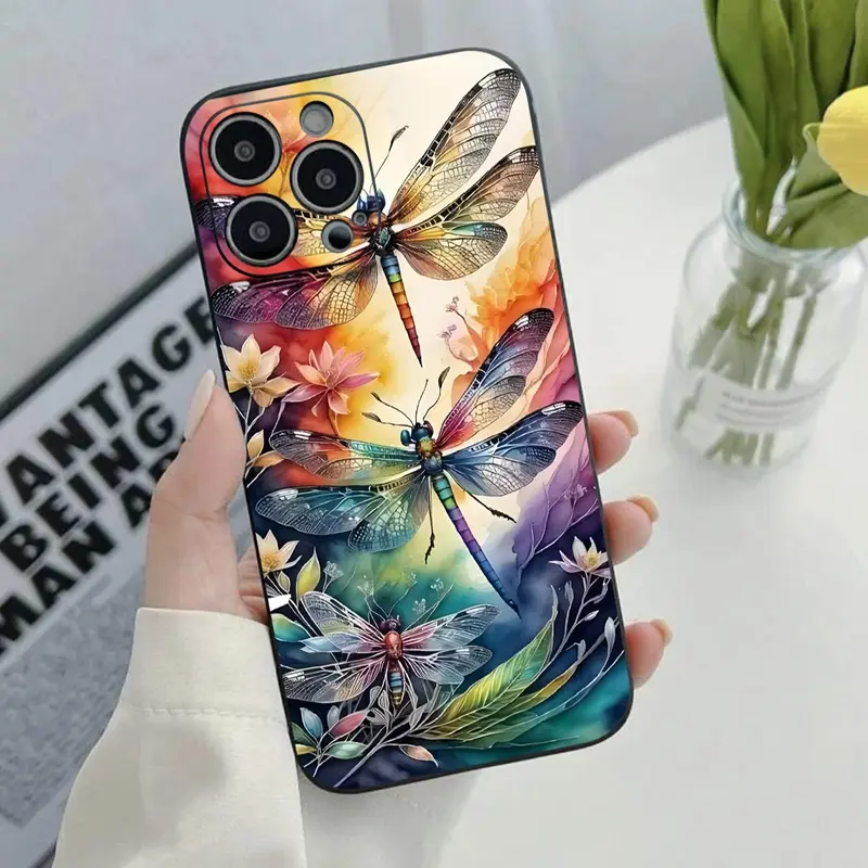 Creative Oil Painting Dragonfly Pattern Phone Case, Phone Cover, Shockproof Durable Phone Protective Case Compatible with iPhone 11 12 13 14 15 Pro Max