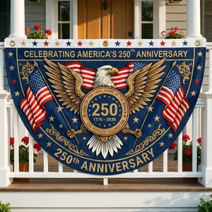 250th Anniversary USA Fan Flag 1.5x3 Ft 1776-2026 America 250 Merchandise Patriotic Half Fan Bunting for 4th of July Memorial Day Porch Fence Outdoor Decor