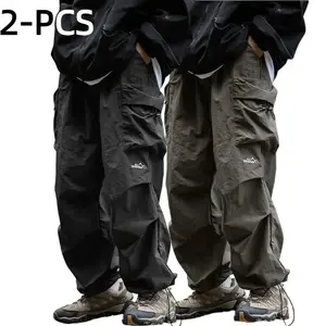 2-Pack Men's Stylish Baggy Cargo Pants, Plain Mens Clothing, Hip-Hop Parachute-Style Loose Fit, Lightweight Water-Resistant with Pockets, All Seasons Mens Bottoms,summervibes