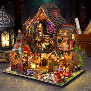 3D, DIY Book Nook Kit, Magic Forest Elf House Model Kit, 3D Desktop Decoration Ornament, DIY Model Kit for Bookshelf Decoration, Wooden Handmade Puzzle