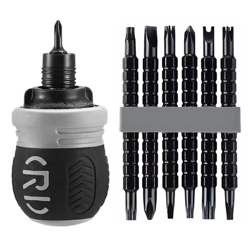 CR-V Hardened Dual-Purpose Cross-Slotted Head Short Ratchet Screwdriver - 3-Speeds, Telescopic Type Adjustable Rod, Powerful Magnetic Tip, Rubber Coated Grip for Appliance Repair, Automobile Maintenance