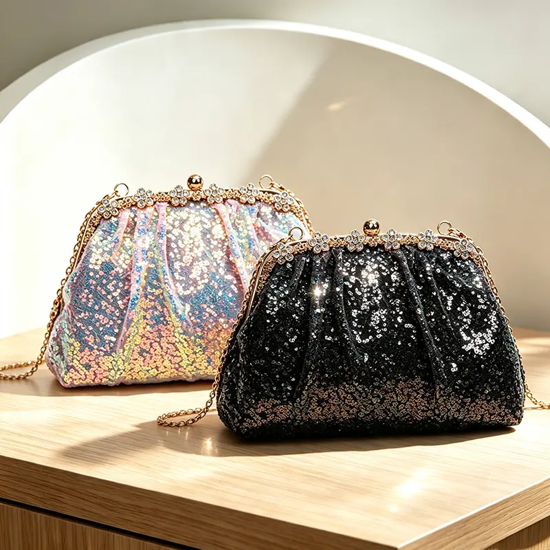 Women's Elegant Sequined Glitter Box Clutch Purse - Glam Look Evening Bag with Detachable Strap & Card Slots, for 2026 Party Prom Events, Fashion Crossbody & Shoulder Bag Great Gift