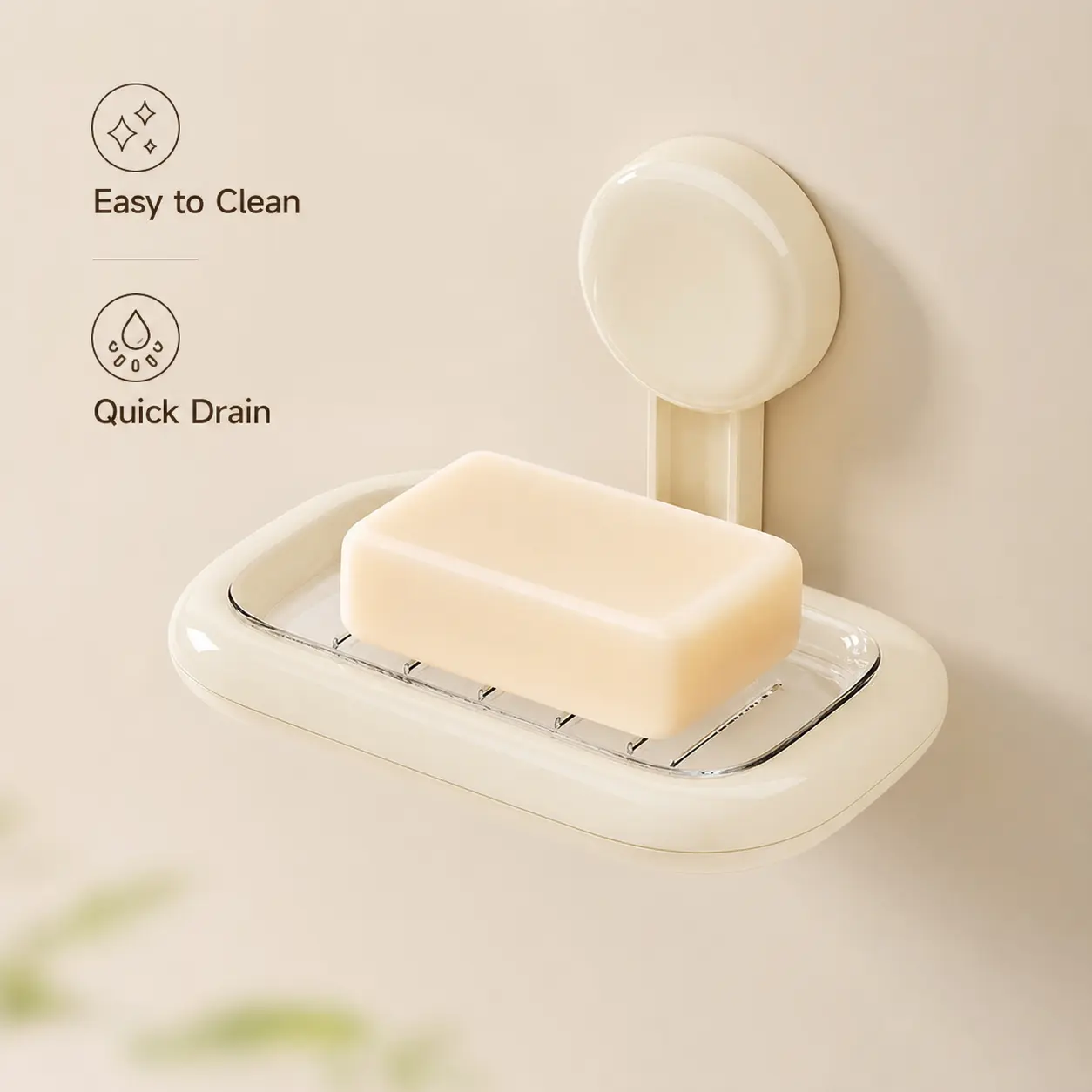 Hollow 1-Piece Wall-Mounted Suction Soap Dish, Detachable Drainage-Designed Holder for Shower, Bath/Kitchen Wall Storage, One Piece