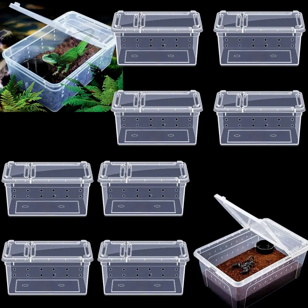 10 Pcs Small Reptile Breeding Feeding Box with Double-Open Lid - 5.9x3.9x2.5 in/15x10x6.5 cm Incubating Container for Snakes - Home Improvement Reptile Terrarium