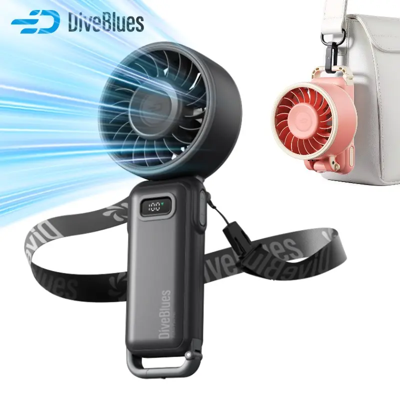 Diveblues Portable Handheld Turbo Jet Fan - 3600mAh USB Rechargeable Personal Multifunction Fan with Batteries, 100 Speeds, 12H Max Runtime, Powerful Cooling for Summer Travel, Pink (Ideal for Students)
