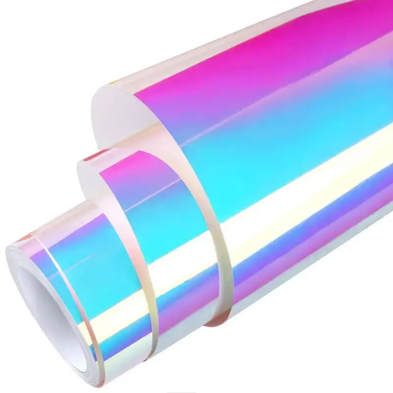 Premium Holographic Rainbow White Mirror Vinyl Wrap Film Self Adhesive Car Motorcycle Wrapping Sticker Decal With Air Release