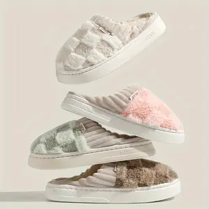 Fuzzy Warm Winter Slippers for Women Men Soft Plush Lined Comfy Thick Non-Slip House Shoes Indoor Outdoor