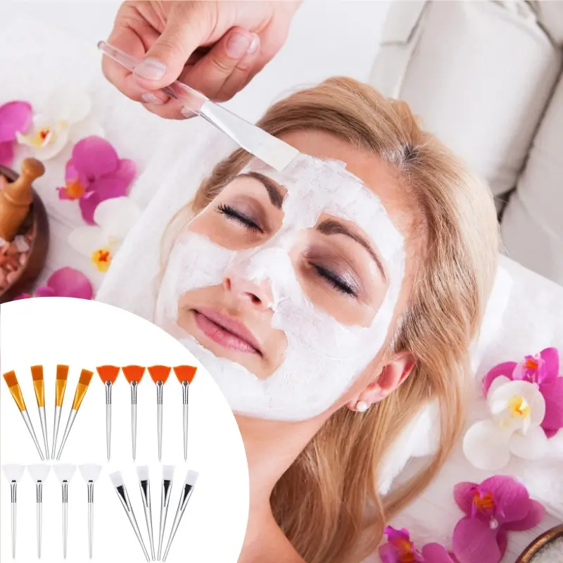 16pcs set Soft Nylon Fan & Flat Face Mask Applicator Tools with Clear Handle, Reusable Skin Care Mud Clay Mask Brushes for Salon Spa, DIY Makeup, Body Painting, Skin Treatment