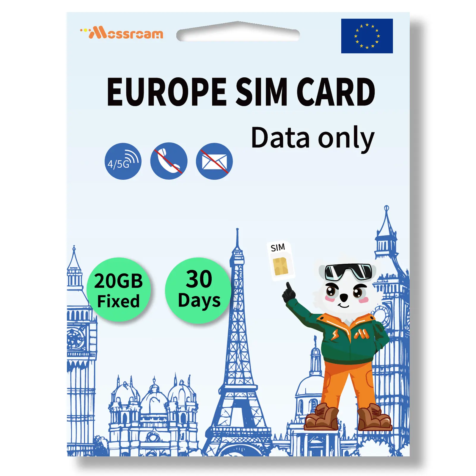 Data SIM Card for Europe Travel 5-30 Days 1-30GB for Unlocked Phones,Easy Activation 4/5G High-Speed Communication, Coverage of All European Countries