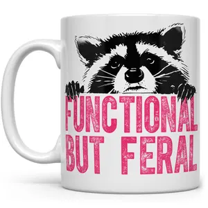 Functional But Feral Raccoon Mug, Sassy Sarcastic Raccoon Lover Gift Cup, Cute Cartoon Pattern Mug, 11oz Tea Cup, 15oz Large Ceramic Mug, Coffee Mug, Gift for Fans, Kitchen Drinkware,Funny Gift for Coworkers and Friends,Mother's Day Father's Day Birthday