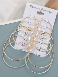 6 Pairs Mixed Size Simple Plain Round Design Hoop Earrings, Elegant Minimalist Earrings, Elegant All-match Jewelry for Girls Gift, Casual Versatile Party Accessories for Women