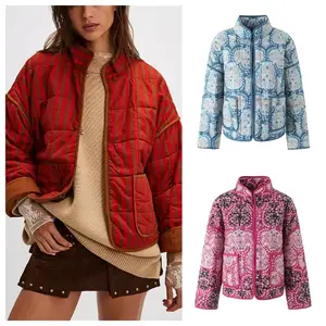 Women’s European and American Style Quilted Floral Cotton Coat for Autumn and Winter — New Stand-Collar Warm Small Cotton-Padded Jacket