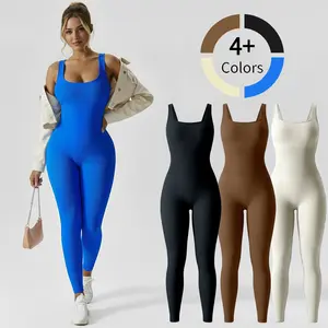 Kabuer Women's Seamless 1-Piece Jumpsuits, Sleeveless Ribbed Yoga Tank Rompers, Breathable High Elasticity Athletic Style Activewear, Fitness Sport Outfits, Workout Gym Clothing