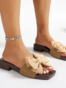Summer New Women's Fairy Style Sweet Mesh Butterfly Knot Beach Slippers, Casual Anti-Slip Soft Sole Slip Resistant Sandals for Ladies
