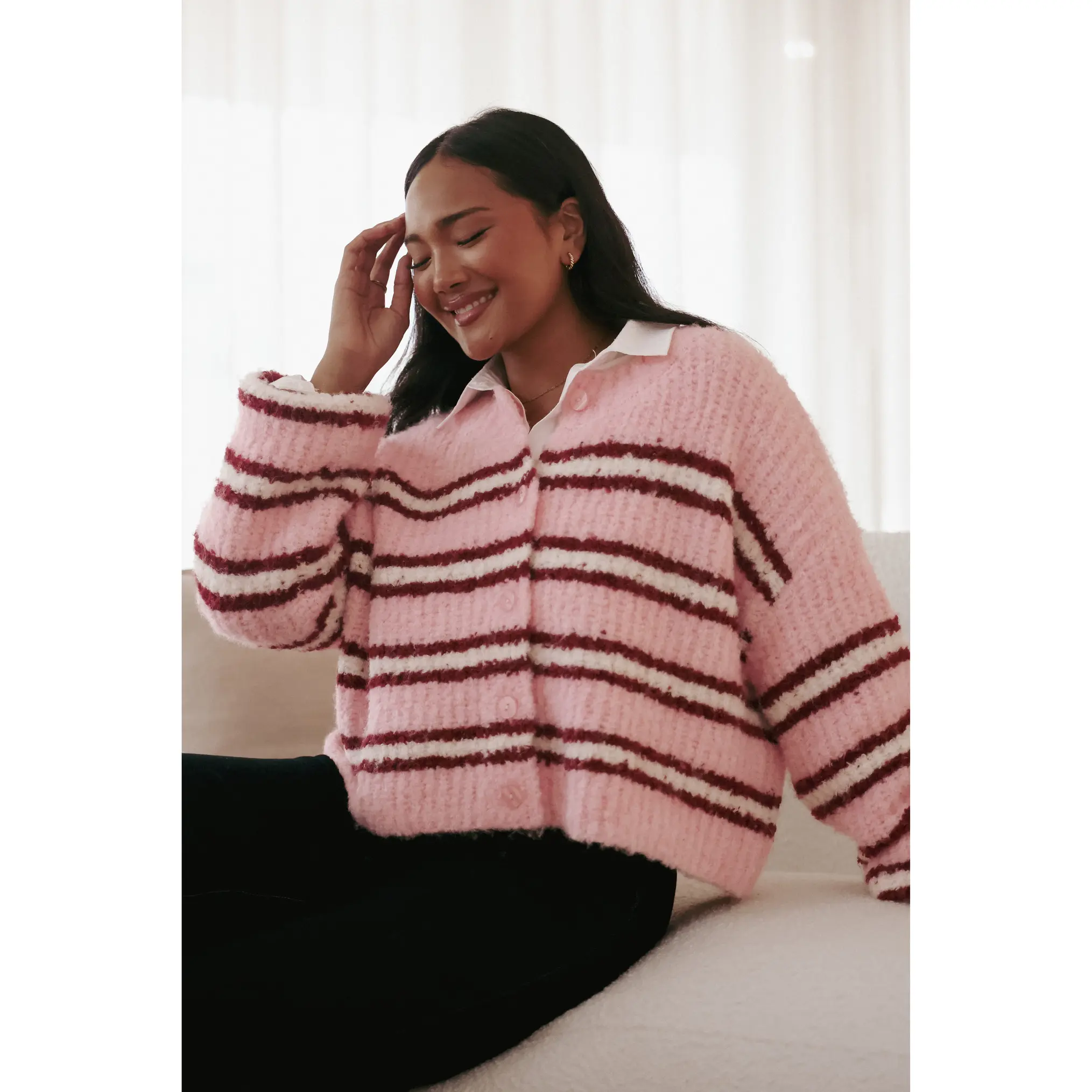 Albertine Cardigan - Pink Stripe