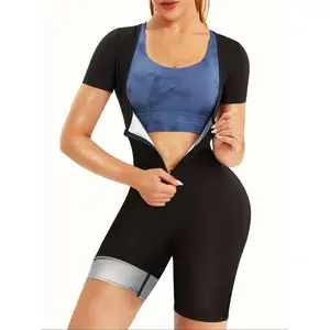 Women's vest free zipper sports sauna jumpsuit, low round neck short sleeved quick drying sports jumpsuit, women's fitness sportswear, sports comfortable jumpsuitRAIMENTRY