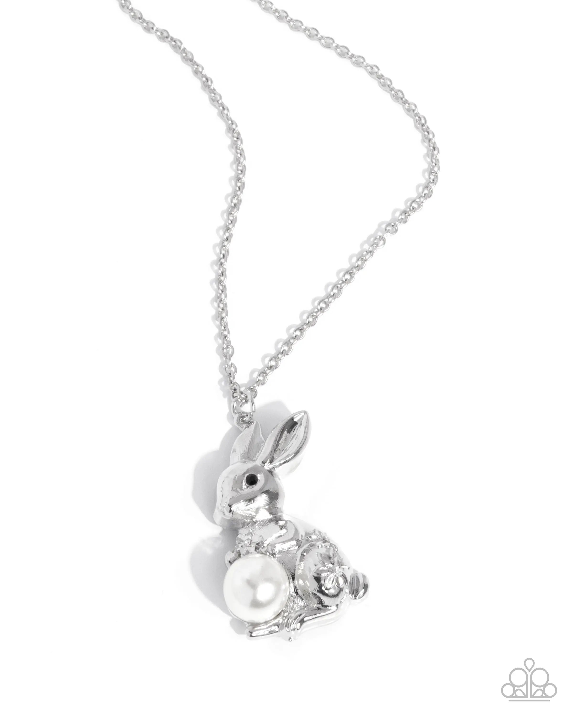 Easter Bunny - White Pearl Silver Rabbit Short Necklace - Paparazzi