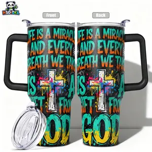 Stainless Steel Insulated Tumbler with Lid, 40oz 30oz 22oz 20oz 14oz, Double Wall Vacuum Insulated Water Bottle Hot Cold 24 Hours, Leakproof Travel Mug Hydration Tumbler Life is a Miracle Every Breath We Take is