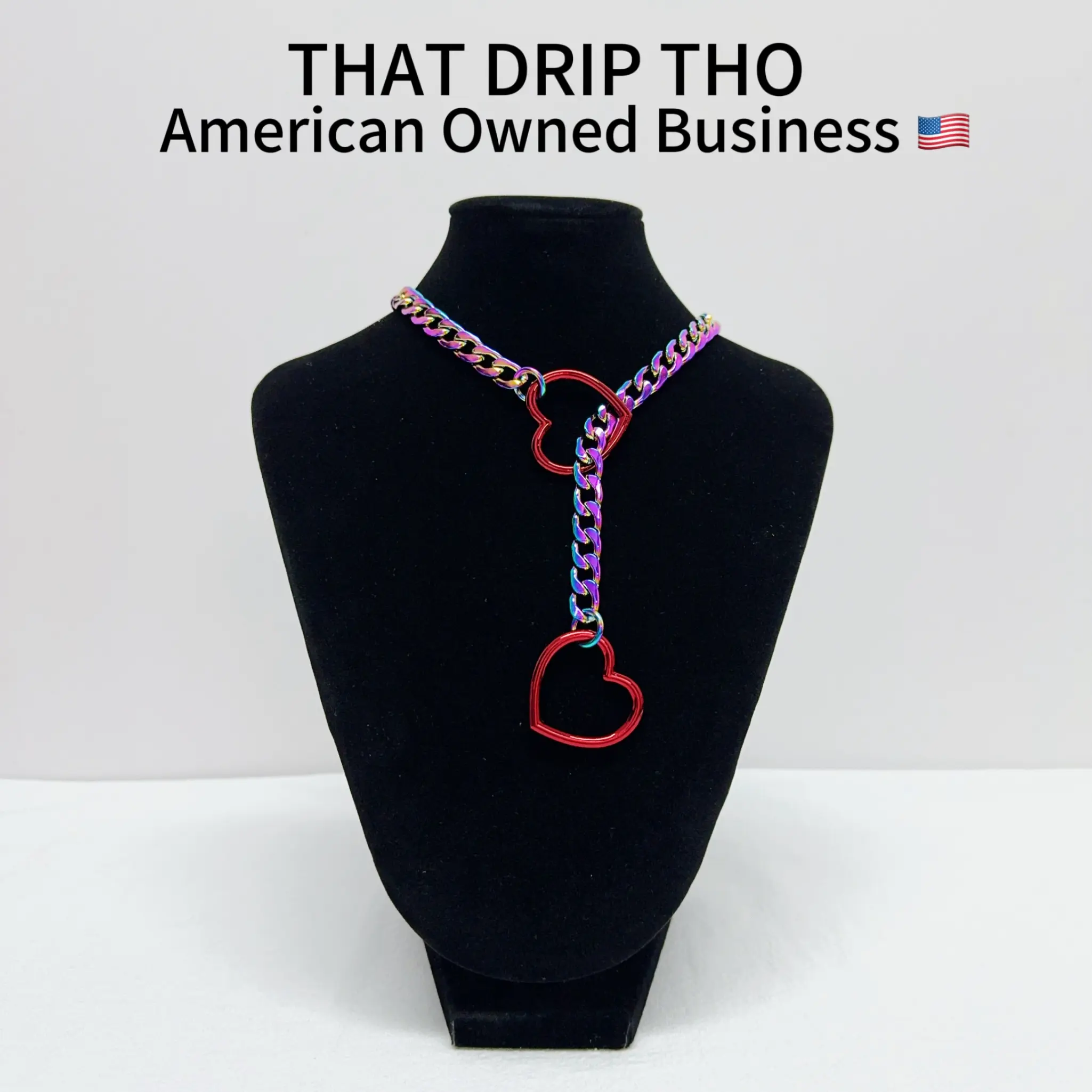ThatDripTho Spicy Red Hearts Slip Chain Choker Necklace, Durable and Adjustable Cuba Long Pull Chain for Couples, GF, BF, Submission Jewelry for Alternative Women & Men, Alternative Goth Girl Collar Chain Necklace for Birthday, Party, Christmas Gift.