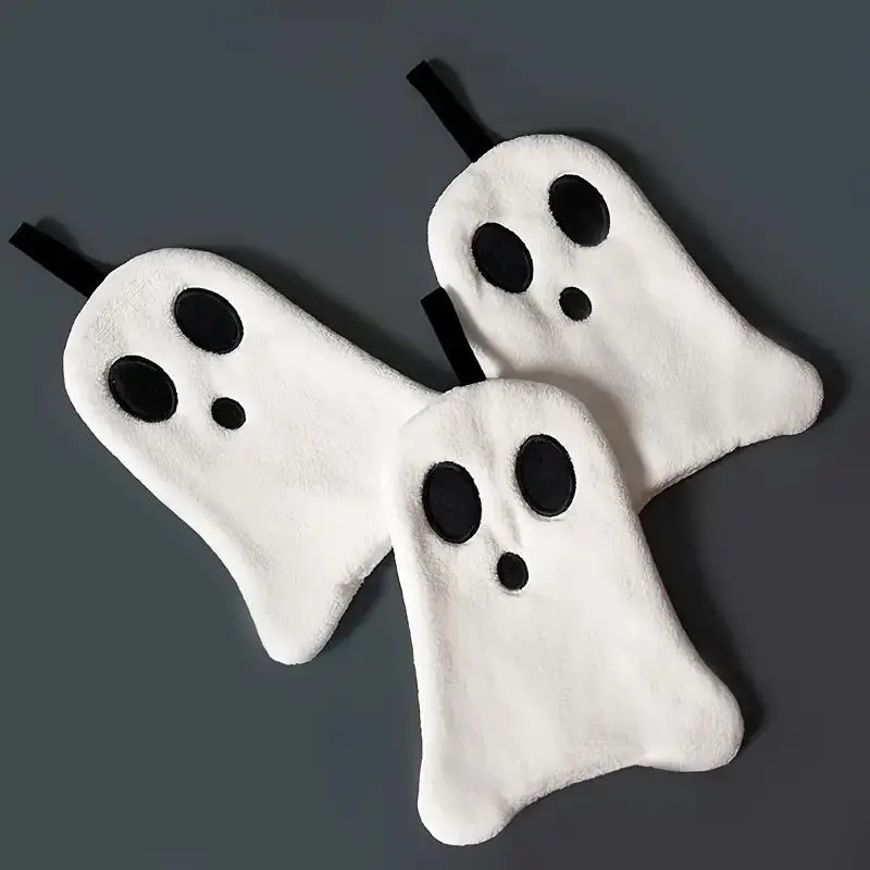 Ghost Shaped Dishcloth, 1 Count Halloween Themed Lightweight Absorbent Hand Towel, Hanging Hangable Hand Towel for Home Kitchen Bathroom, Soft Absorbent Towel