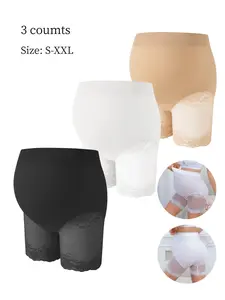 3-Pack Seamless Maternity Underwear High-Waist Flat Briefs with Lace Trimmed Hemline Comfortable and Soft Pregnancy Belly Bandage Seamless High-Waist Maternity Briefs Maternity Panty