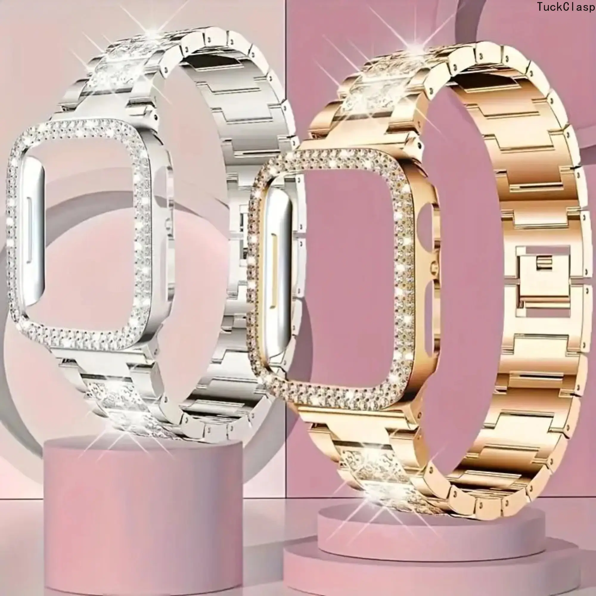 2026 Starry Sky Full Diamond & Double Row Diamond Case + Strap Set for Apple Watch – Fits 38–49mm & Ultra/SE/Series 1–10, Fashionable & Shining for Summer Rotation