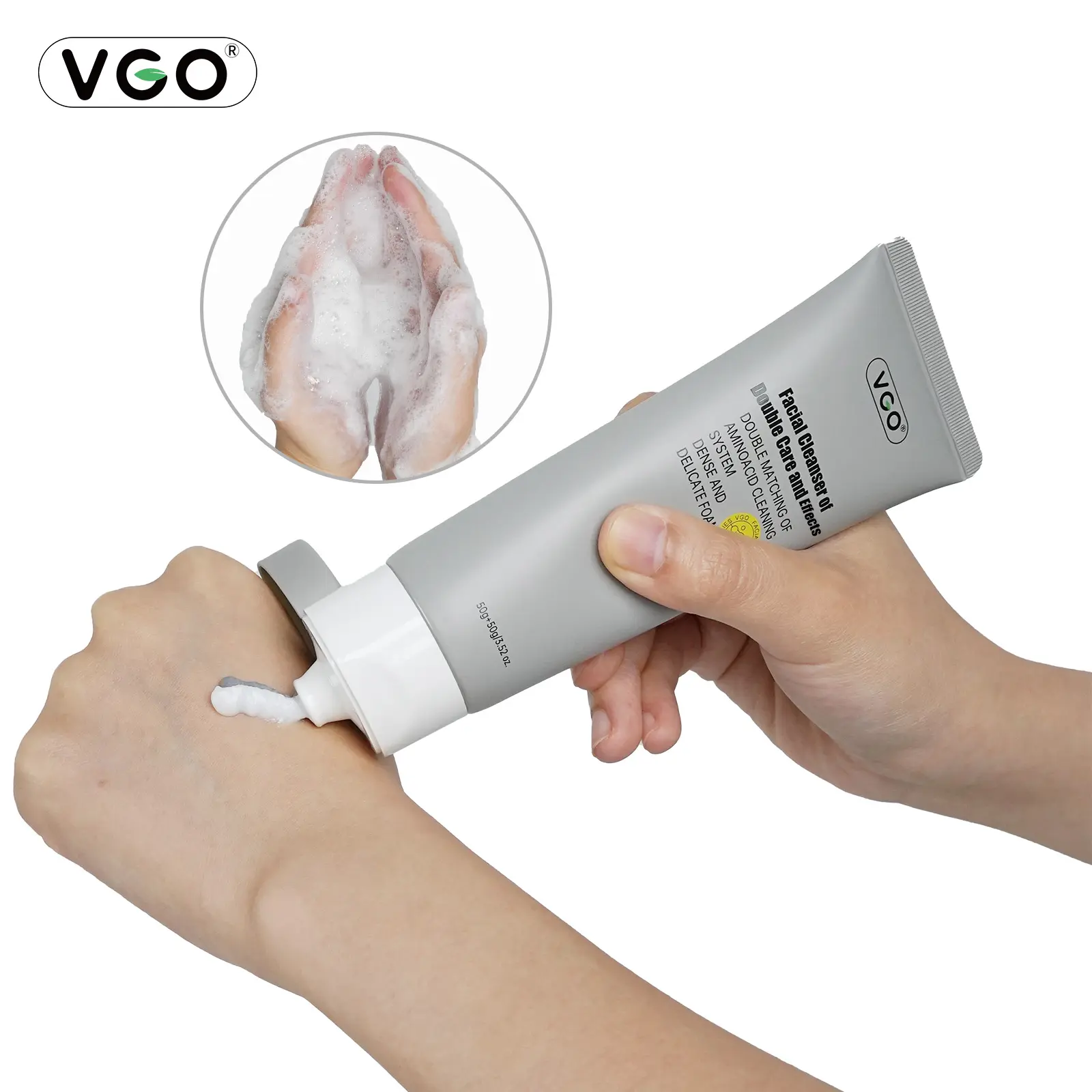 VGO Double Care Facial Cleanser 50g Gentle Charcoal Coconut Foam Cleansing Skincare for All Skin Types Hydrating Moisturizing Daily Use moisture hydrate moisturizer