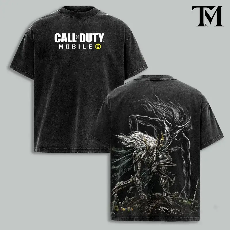 Vintage Call Of Duty Mobile Washed Graphic Tee, Oversized CODM Gamer Streetwear Shirt, Dark Fantasy Warrior Gaming T-Shirt, Tactical Mobile FPS Gift Tee For Men