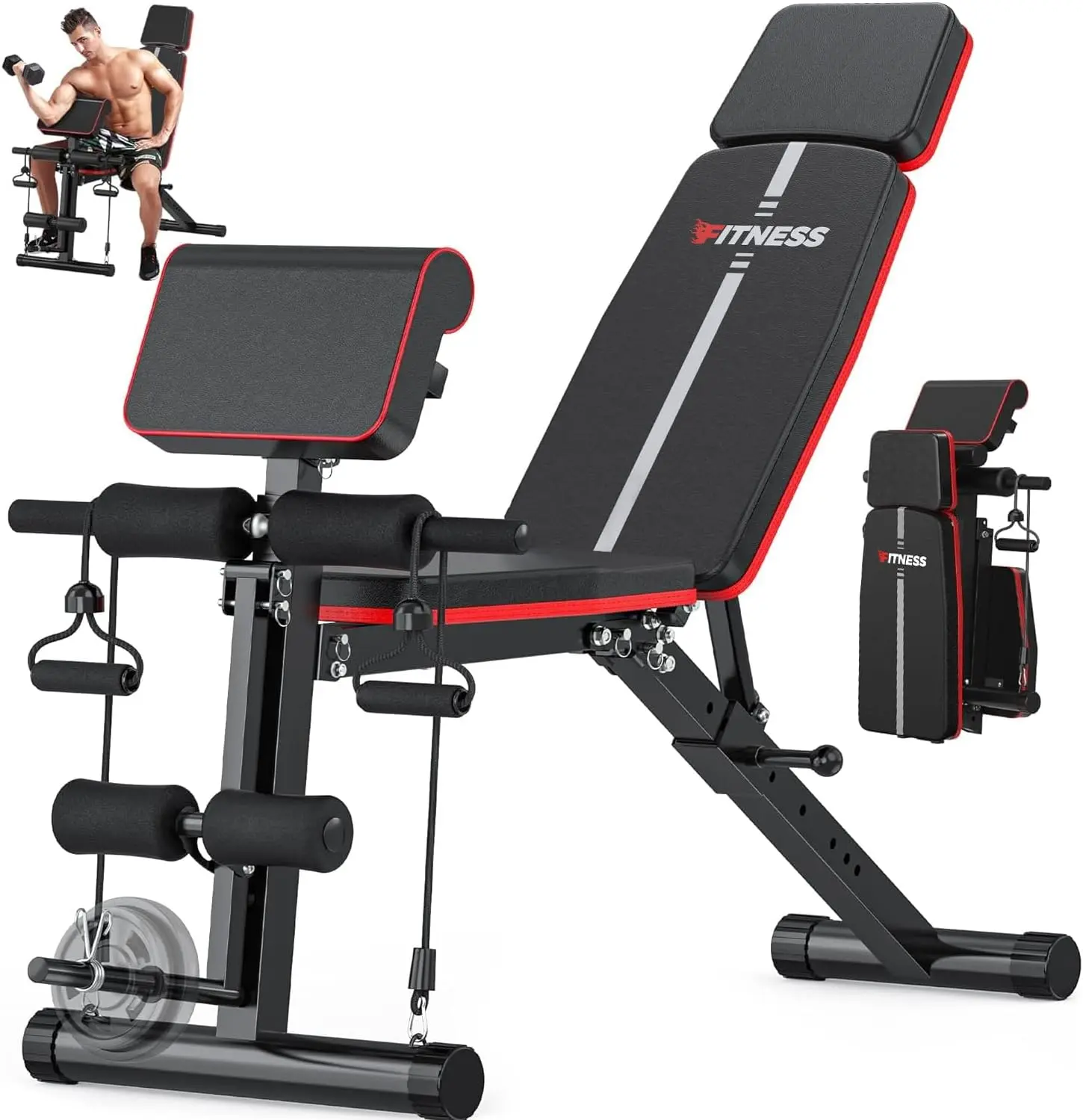 Adjustable Weight Bench with Leg Extension and Preacher Pad- Foldable Workout Bench Press for Home Gym, Banco Para Hacer Ejercicio Incline Decline Sit up Workout Equment