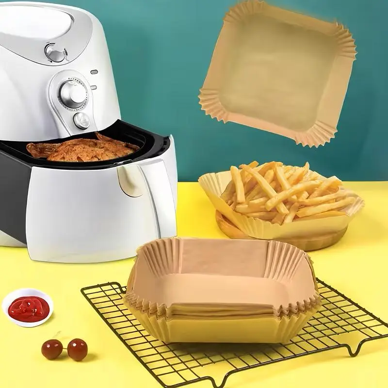 100pcs Disposable Non-Stick Air Fryer Parchment Paper Liners - 100‑Pc Convenience, Food-Grade, Oil-Resistant, Durable, Oven-Safe Baking Cups with Easy Disposable Design, Easy Cleanup for Cleaner Baskets, Multikitchen Use Bakeware Utensils