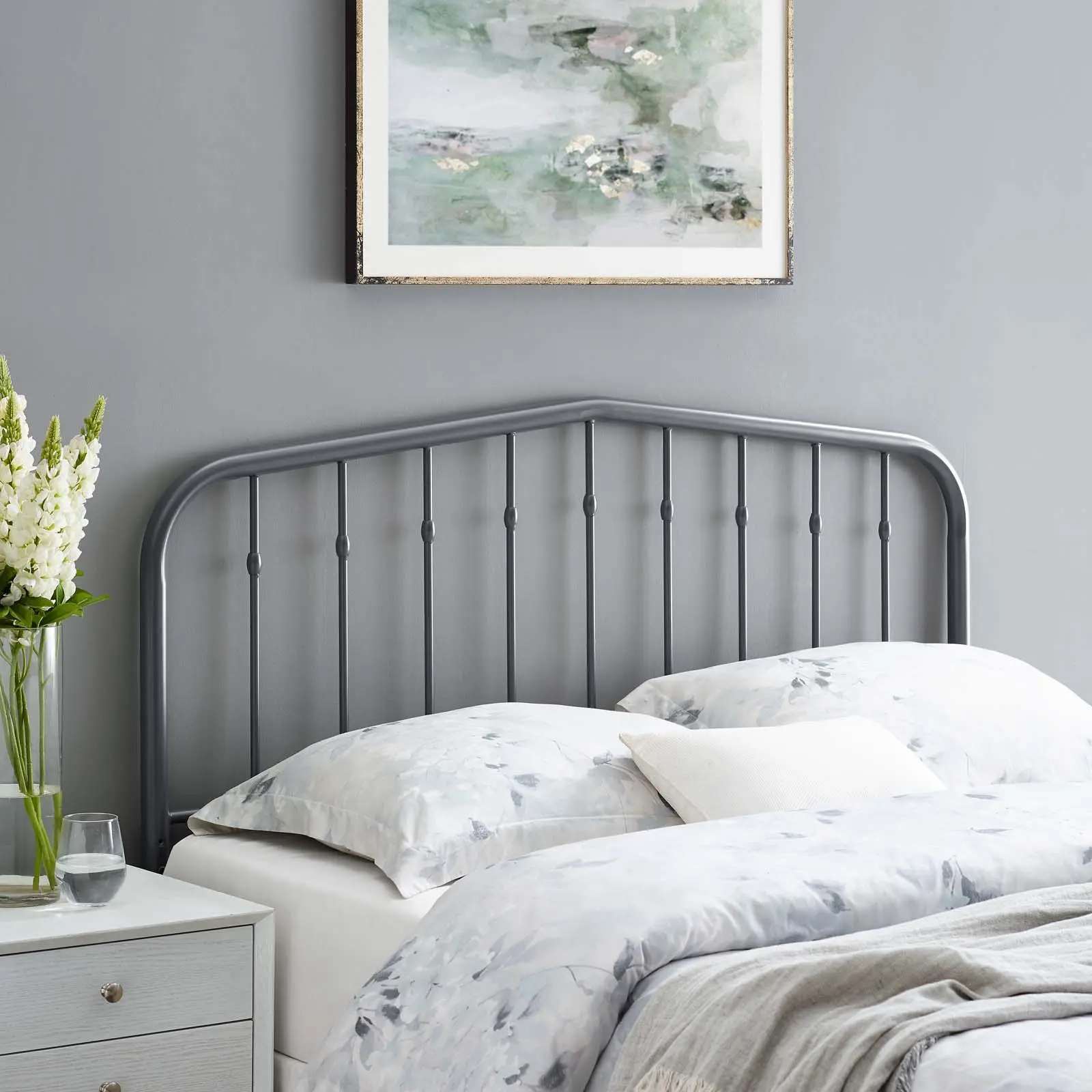 Modway Lennon Twin Metal Adjustable Headboard, Gray Bedroom Furniture