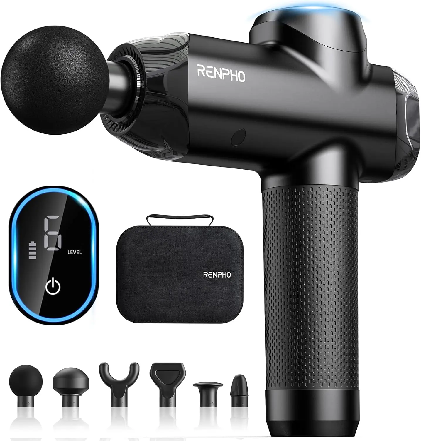 RENPHO Cordless Rechargeable Power Massage Gun, 12mm Amplitude Deep Tissue Massager, Portable Electric Handheld with LED Touch Display, FSA/HSA Eligible Travel-Friendly Deep Relief Wellness Gift for Athletes, Full Body