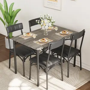 Garvee 5-Piece Dining and Bar Furniture Sets Featuring Upholstered Chairs and Counter Height Stools in Rustic Gray, Black, and Brown Finishes, Ideal for Small Spaces, Apartments, and Studios with Comfortable Seating and Easy Assembly