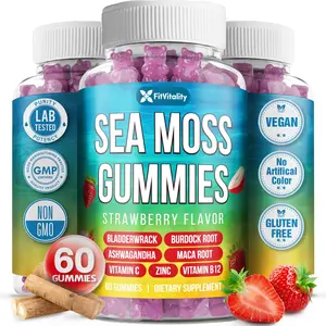 60 Sea Moss Gummies | 9-in-1 Formulation with Irish Sea Moss, Ashwagandha, Burdock, Elderberry, Bladderwrack, Maca, Zinc, B12 | Energy & Immune Support | Strawberry Flavor Vegan Gummies