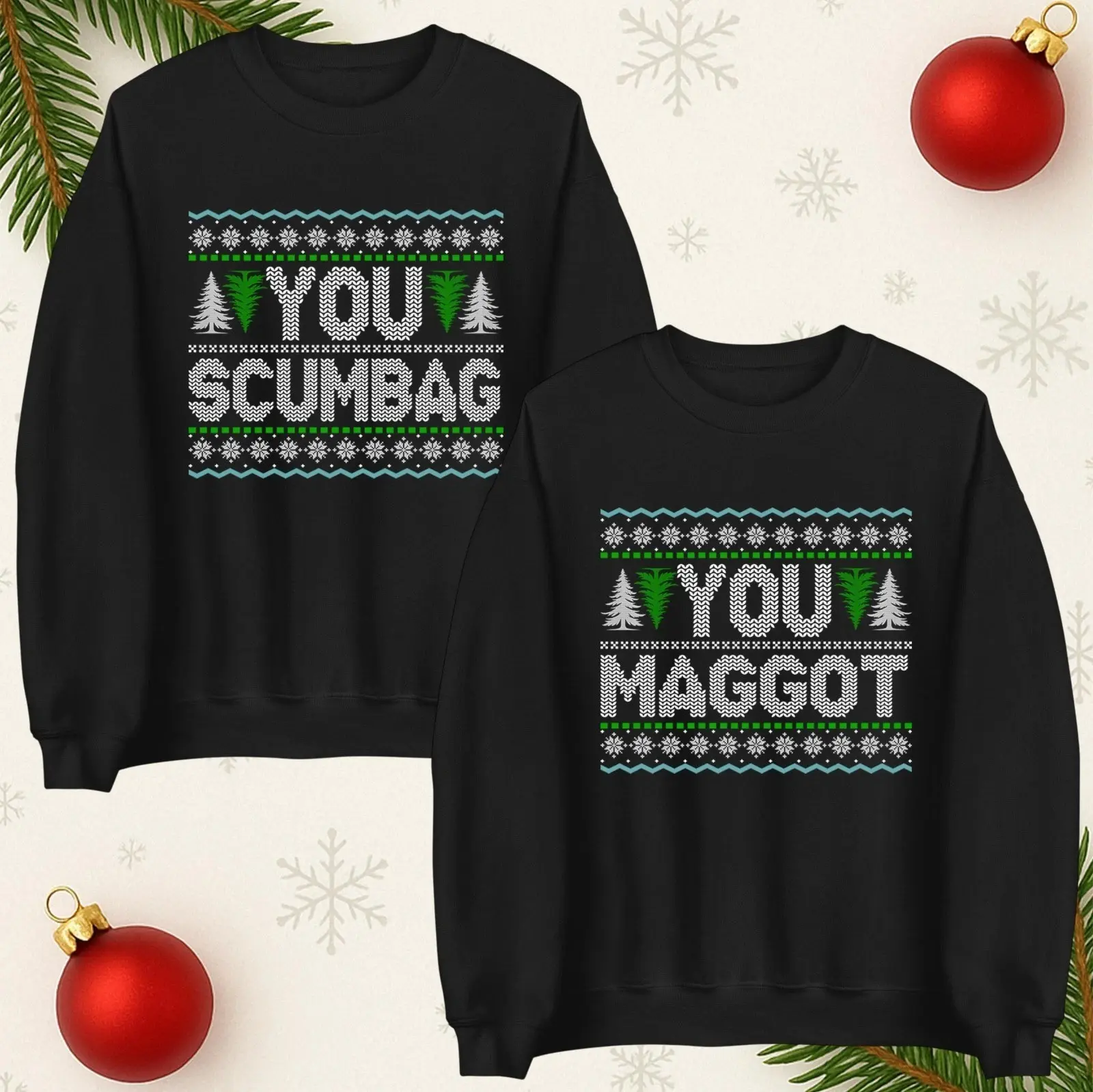 Funny Christmas Couple Matching Jumper You Maggot & You Scumbag Xmas Jumper Top
