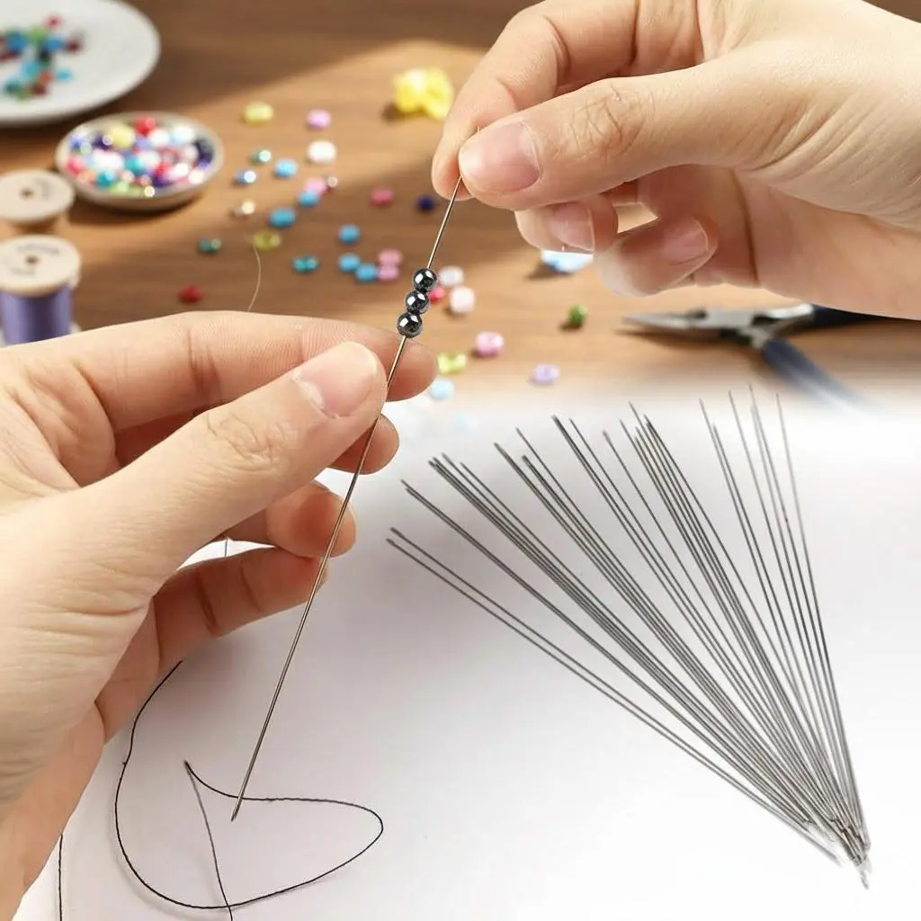 Stainless Steel Beading Needles Large Eye jewelry Making Kit for Diy craft, durable Anti-Rust Big Hole design Fits Thin 7 Thick Threads Sewing Bead Stringing Tools
