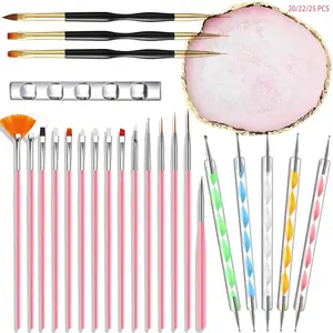 ✨20/21/25-Piece Nail Art Brush Tool Set，Includes Nail Brushes/Resin Palette/Liner Brushes/Dotting & Diamond Pens/Acrylic Brush Holder – Essential for Nail Salon & Home DIY, Nail Art Tools